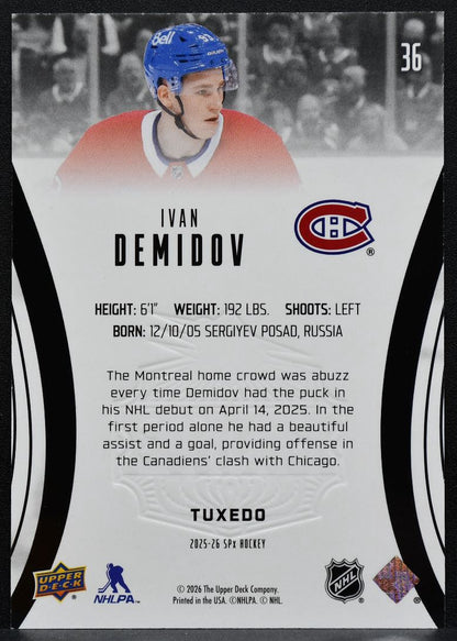 2025-26 SPx Finite Rookie Tuxedo Ivan Demidov 36 Montreal Canadiens RC /25 7842