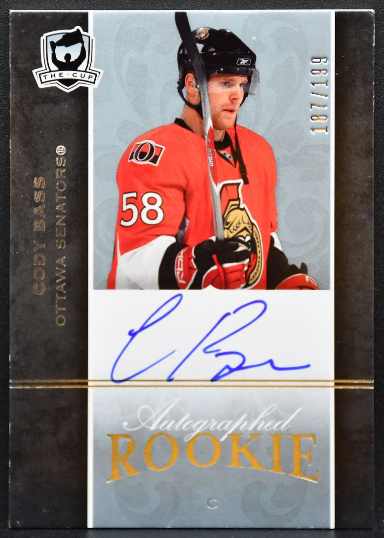 2007-08 UD The Cup Auto Rookie Cody Bass 118 Senators RC Auto 187/199 9178