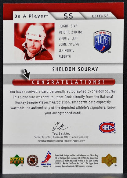 2005-06 Upper Deck Be a Player Signatures Sheldon Souray SS Canadiens Auto 9817