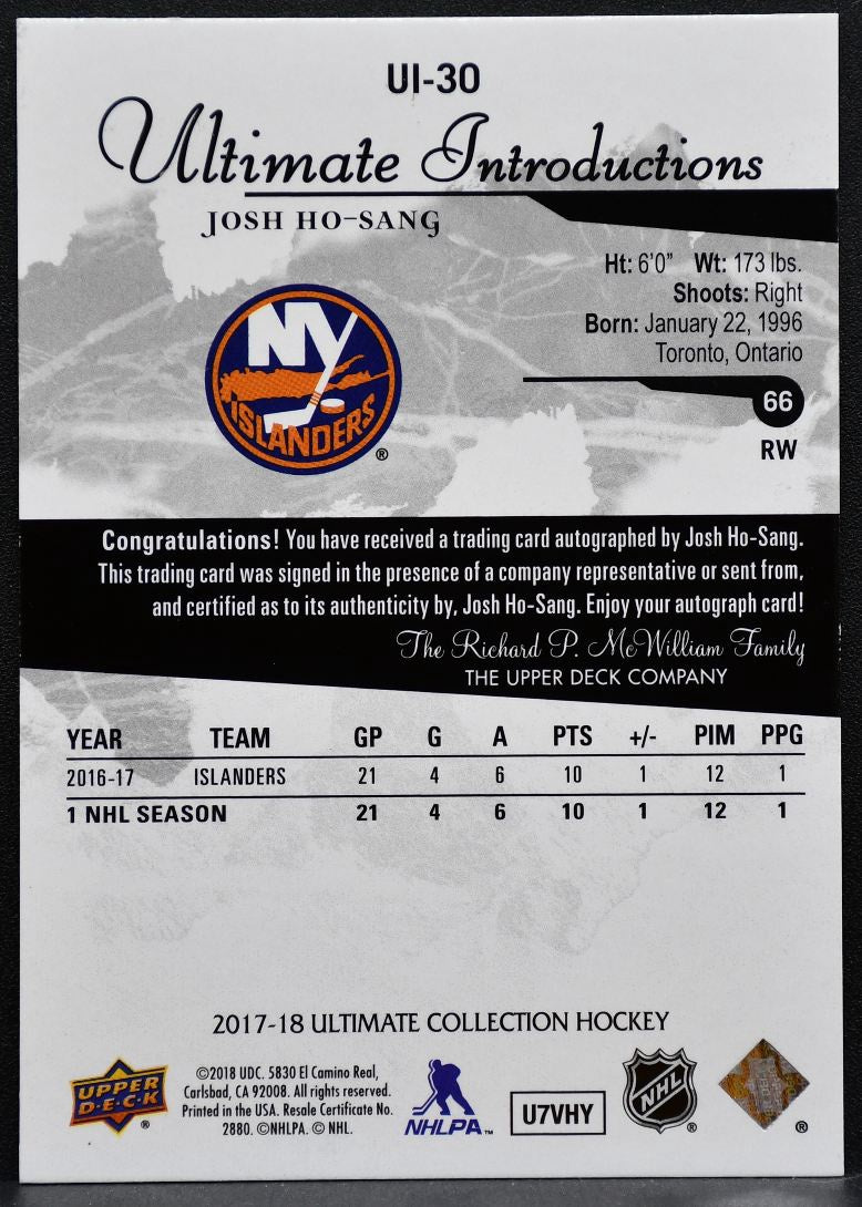 2017-18 Ultimate Introductions Gold Spectrum Auto Ho-Sang RC Auto 88/99 2862