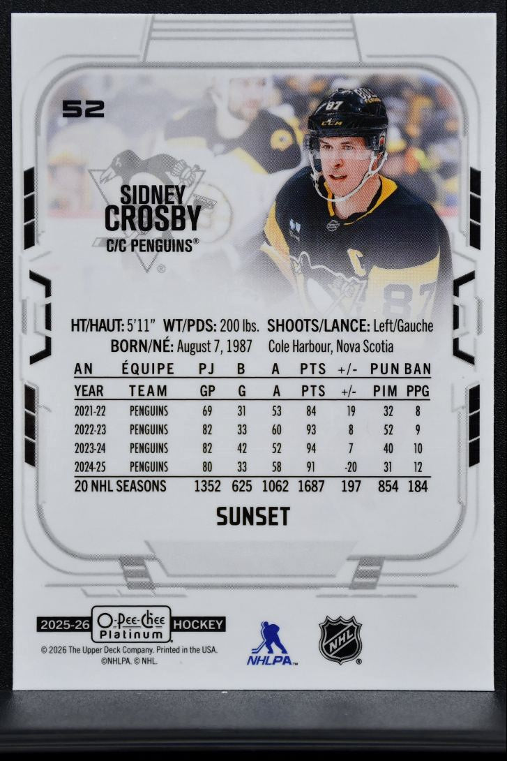 2025-26 O-Pee-Chee Platinum Sunset Sidney Crosby 52 Pittsburgh Penguins 4434