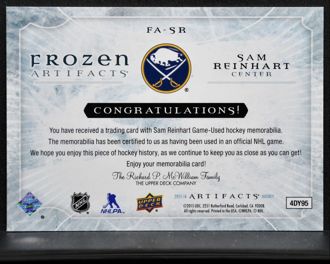 2015-16 UD Artifacts Frozen Blue Sam Reinhart FA-SR Jersey 9196