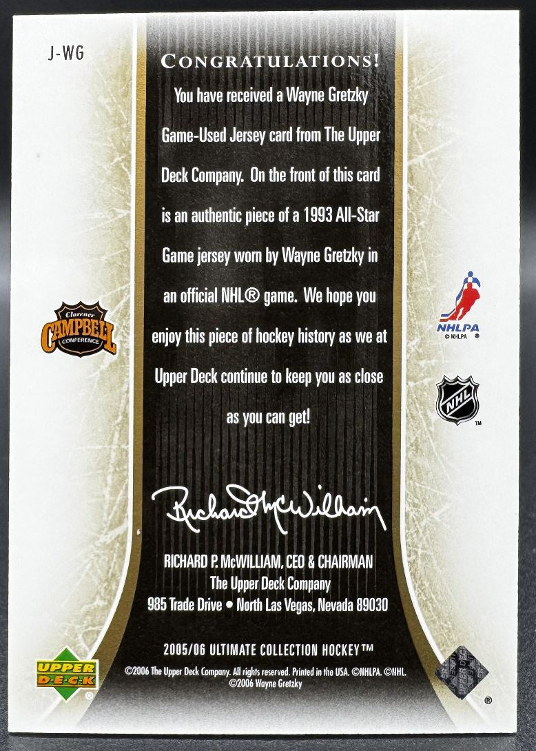 Maillot Wayne Gretzky de la LNH, collection Ultimate UD 2005-06, équipe des étoiles, édition limitée à 250 exemplaires