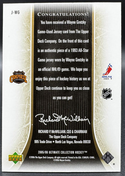 Maillot Wayne Gretzky de la LNH, collection Ultimate UD 2005-06, équipe des étoiles, édition limitée à 250 exemplaires