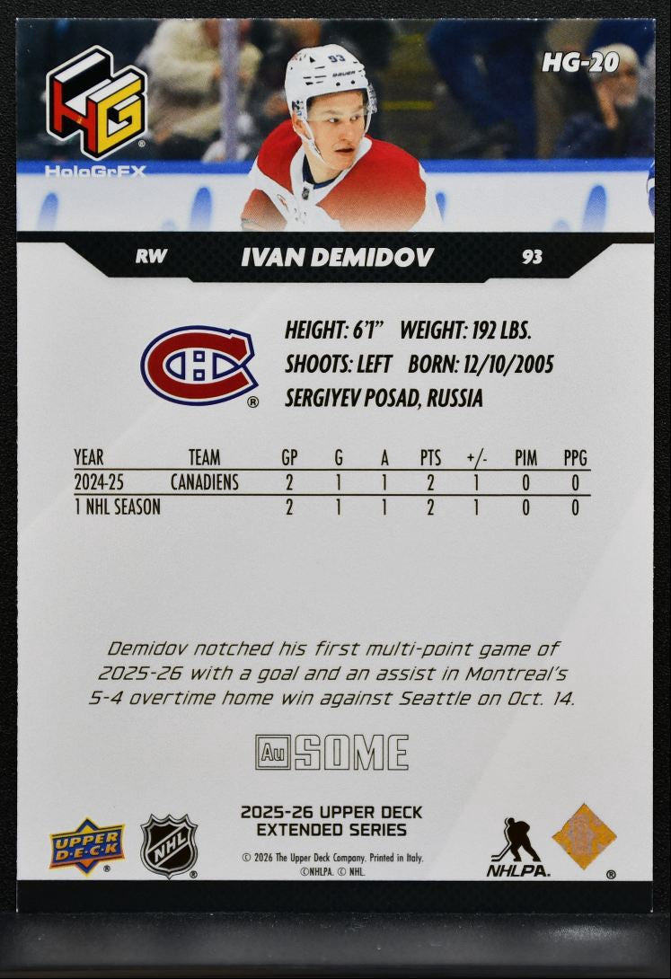 2025-26 UD Extended Series HoloGrFx Au SOME Rookies Ivan Demidov RC 7559
