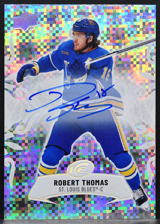 2024-25 UD Ice White Snowflake Autographs Robert Thomas 100 Blues Auto 6972