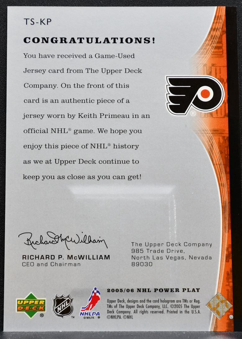 2005-06 UD PowerPlay Specialists Jersey Keith Primeau TS-KP Flyers Jersey 5451