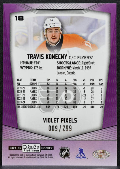 2024-25 O-Pee-Chee Platinum Violet Pixels Travis Konecny 18 Flyers 009/299 1587