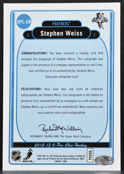 2012-13 Upper Deck O-Pee-Chee Signatures Stephen Weiss OPC-SW Panthers Auto 8872