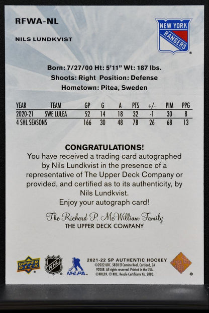 2021-22 SP Authentic 2011-12 Retro FW Auto Lundkvist RC Auto 268/499 2638