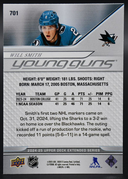 2024-25 UD Extended Series Will Smith 701 San Jose Sharks RC