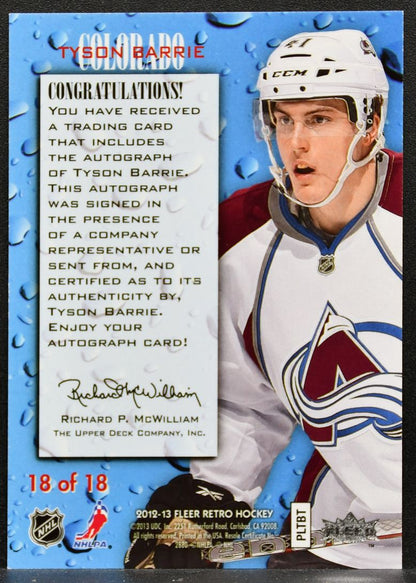 2012-13 Fleer Rookie Sensation Tyson Barrie 18 Colorado Avalanche RC Auto 1771
