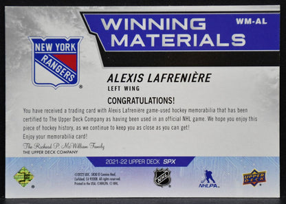 2021-22 SPx Winning Materials Alexis Lafreniere WM-AL New York Rangers Jersey 6492