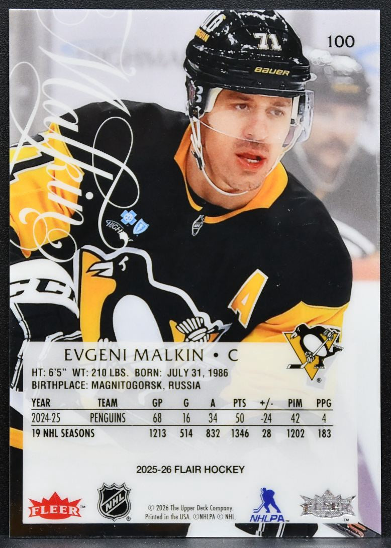2025-26 Flair Evgeni Malkin 100 Pittsburgh Penguins 4278