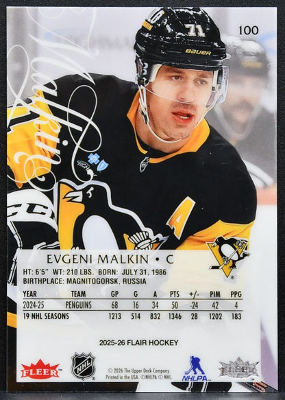 2025-26 Flair Evgeni Malkin 100 Pittsburgh Penguins 4278