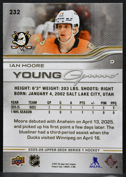 2025-26 Upper Deck Series 1 Young Guns Ian Moore 232 Anaheim Ducks RC 3691