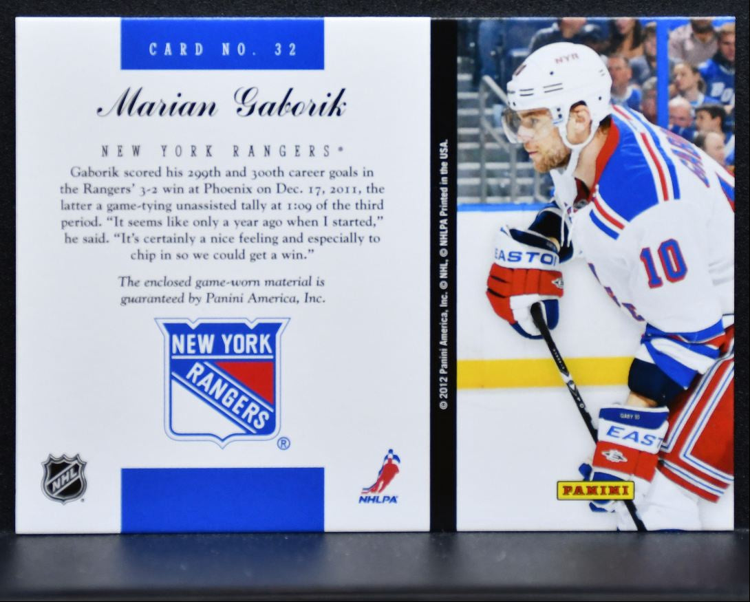 2011-12 Panini Elite Materials Marian Gaborik 32 New York Rangers Jersey 2141