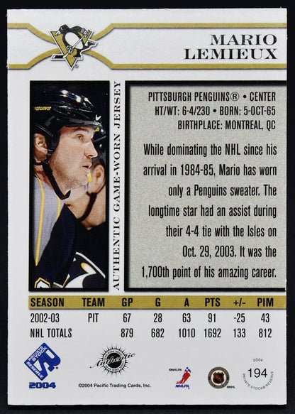 2003-04 Pacific Private Stock Reserve Authentic Lemieux 194 350/500 Jersey