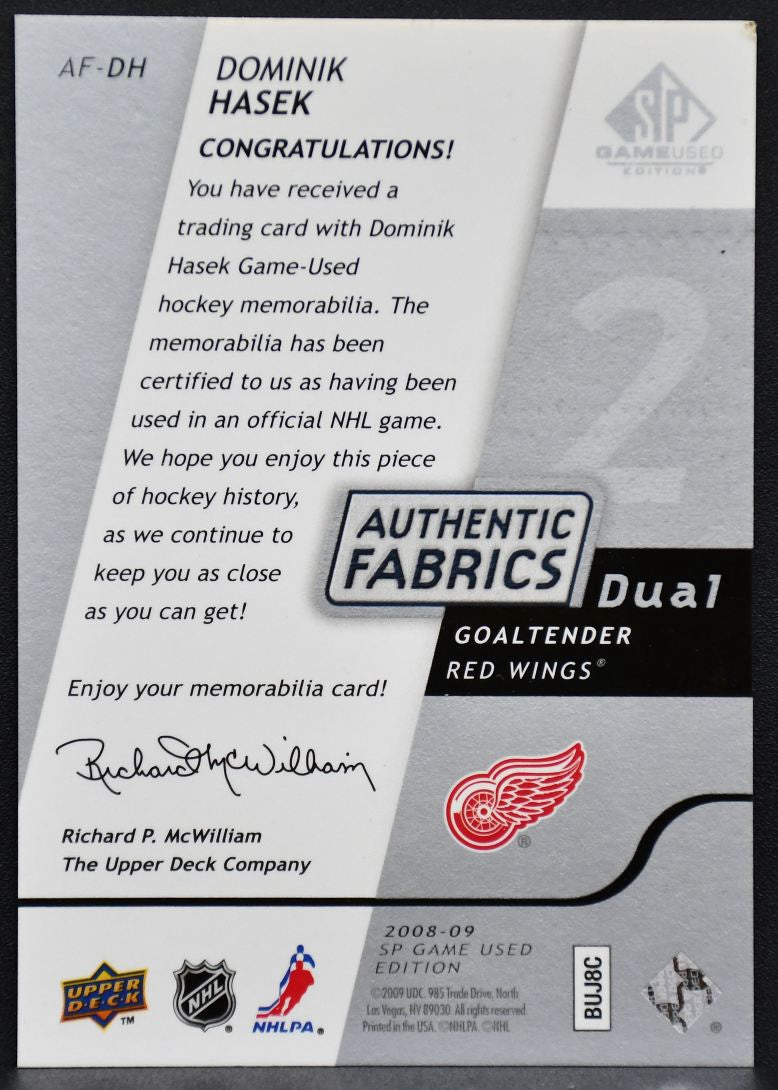 2008-09 SP Game Used Authentic Fabrics Dual Dominik Hasek AF-DH Red Wings Jersey 7139