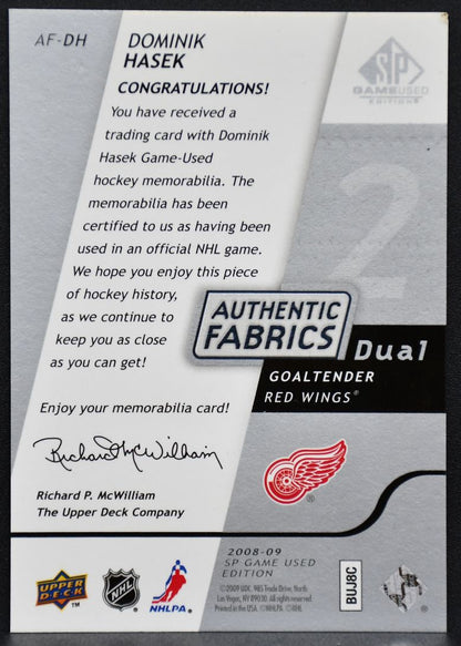 2008-09 SP Game Used Authentic Fabrics Dual Dominik Hasek AF-DH Red Wings Jersey 7139