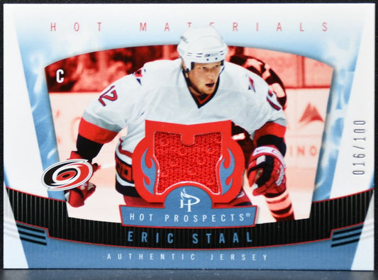 2007-08 Fleer Hot Prospects Materials Red Staal Hurricanes /100 Jersey 2424