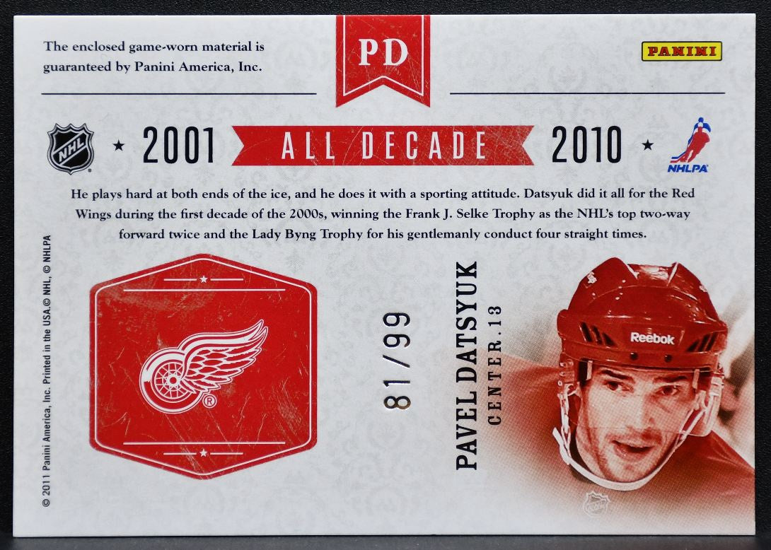 2011-12 Panini Dominion All Decade Jersey Pavel Datsyuk 81/99 Jersey 7912