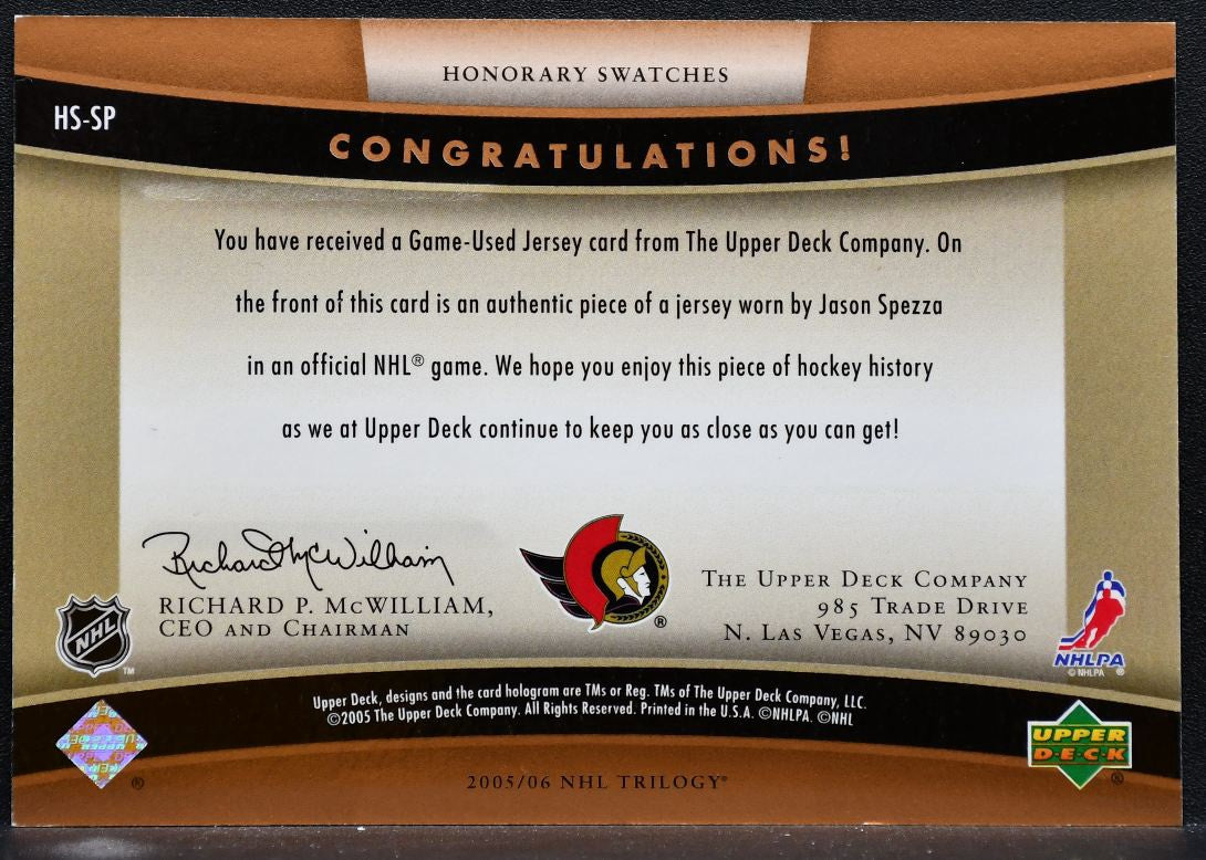 2005-06 Upper Deck Trilogy Honorary Swatches Jason Spezza Senators Jersey 5499