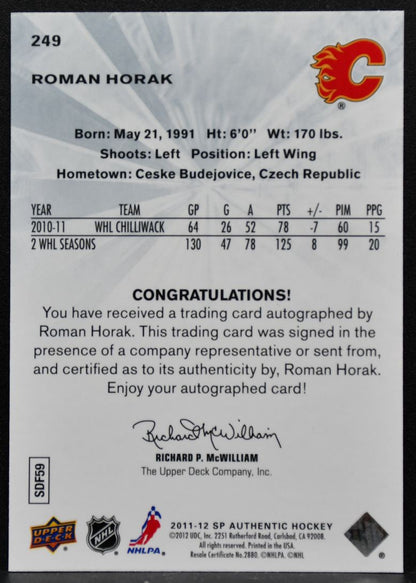 2011-12 SP Authentic Future Watch Auto Roman Horak Flames RC Auto 405/999 3302