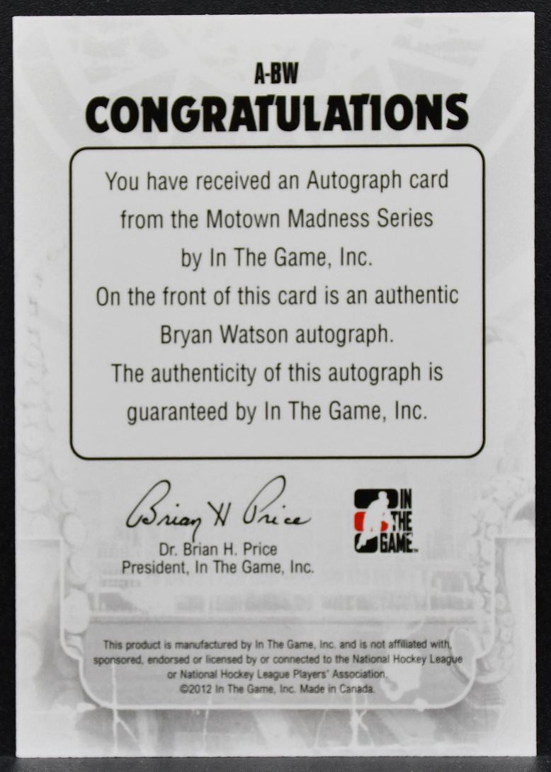 2012-13 In The Game Motown Madness Autographs Bryan Watson Red Wings Auto 2779