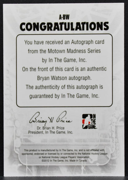 2012-13 In The Game Motown Madness Autographs Bryan Watson Red Wings Auto 2779