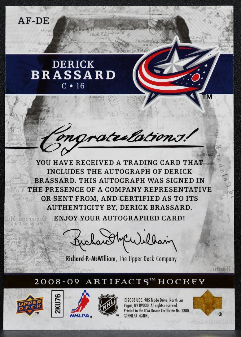 2008-09 UD Artifacts Auto-Facts Derick Brassard AF-DE Blue Jackets Auto 2157