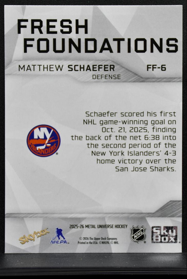 2025-26 SkyBox Metal Universe Fresh Foundation Matthew Schaefer RC 0313