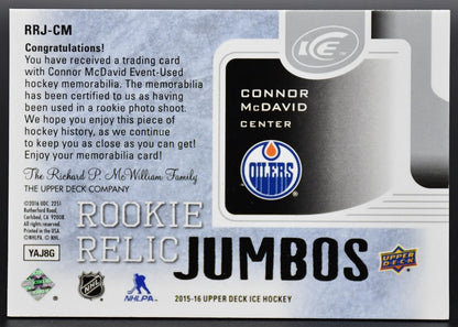 2015-16 UD Ice Rookie Relic Jumbos Connor McDavid RRJ-CM 119/299