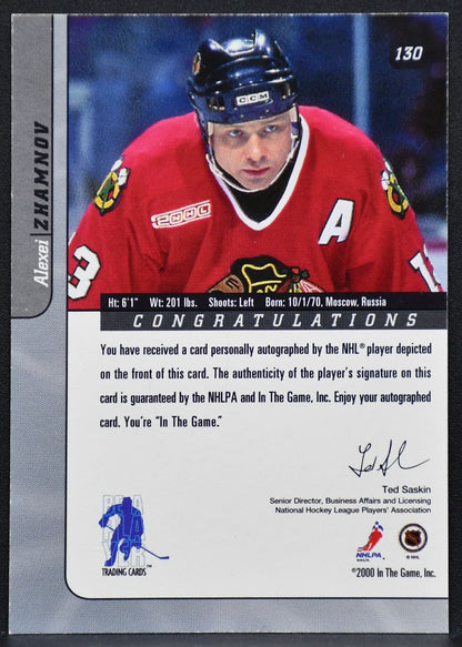 2000-01 Be a Player Auto Series Auto Alexei Zhamnov 130 Blackhawks Auto 9840