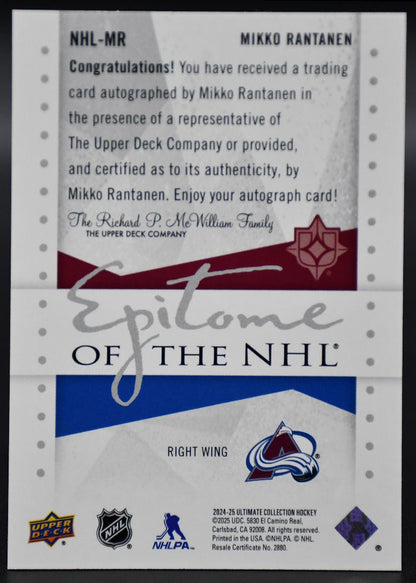 2024-25 UD Ultimate Collection Mikko Rantanen NHL-MR Colorado Avalanche Auto /25