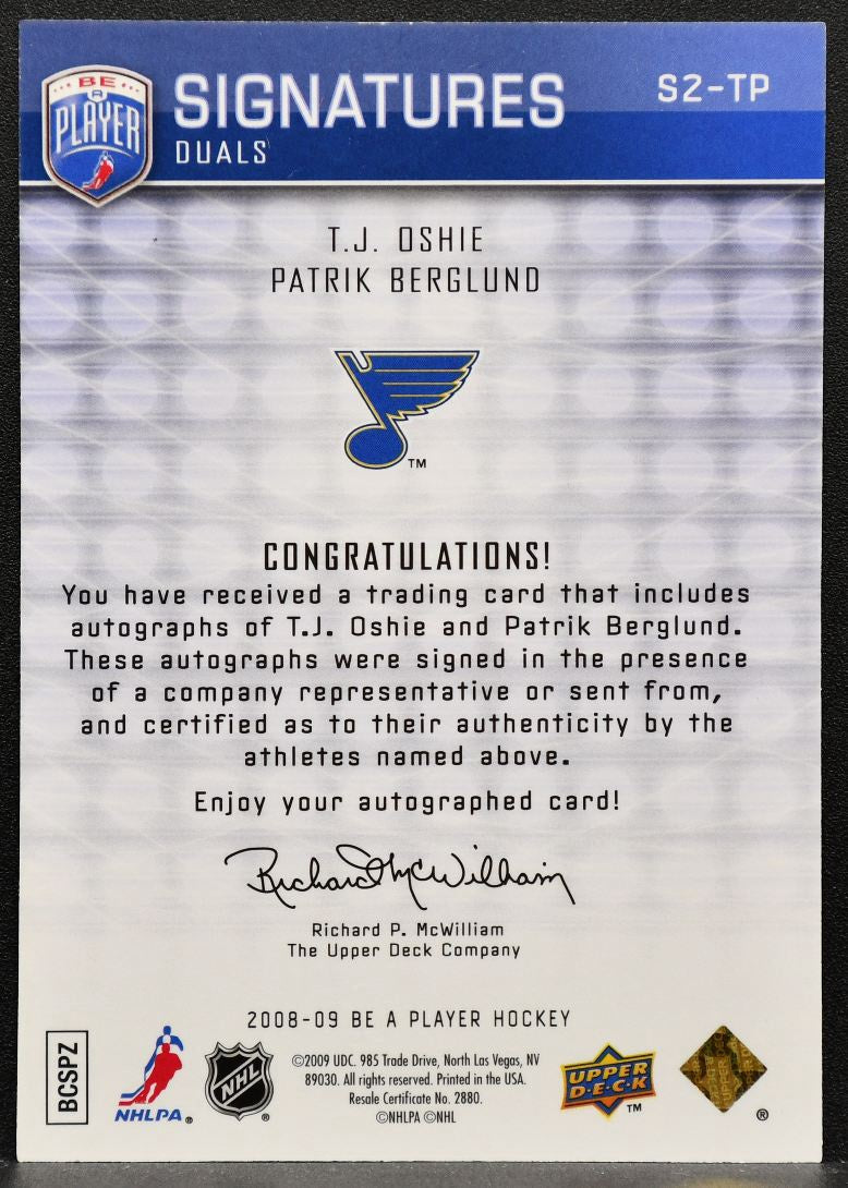 2008-09 UD Be a Player Signatures Dual Oshie/Berglund Blues Auto 3123