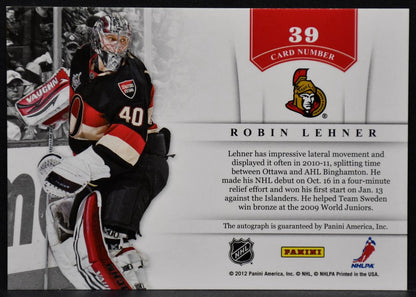 2011-12 Panini Contenders NHL Ink Robin Lehner 39 Ottawa Senators Auto