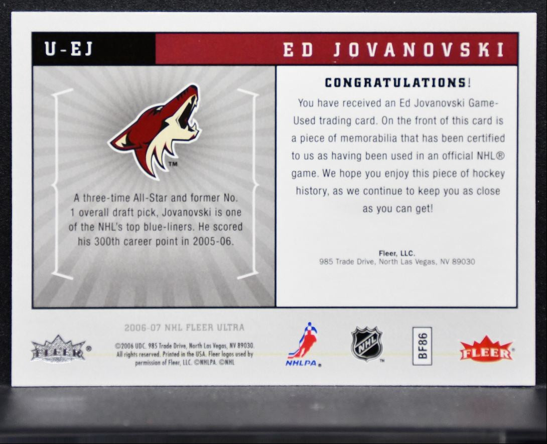 2006-07 Fleer Ultra Uniformity Ed Jovanovski U-EJ Phoenix Coyotes Jersey 4879