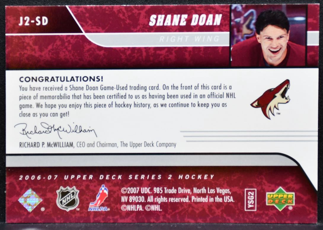 2006-07 UD Series 2 UD Game Jerseys Shane Doan J2-SD Phoenix Coyotes Jersey 8789