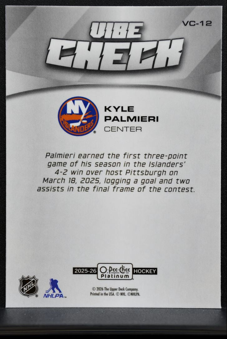 2025-26 O-Pee-Chee Platinum Vibe Check Kyle Palmieri New York Islanders 2201