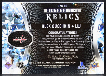 2022-23 UD Black Diamond Mine Relics Ovechkin DMR-AO Capitals Jersey 3862