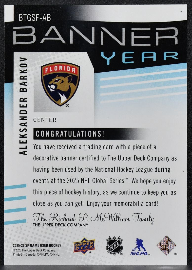 2025-26 SP Game Used Global Series Banner Year Aleksander Barkov Patch 7220