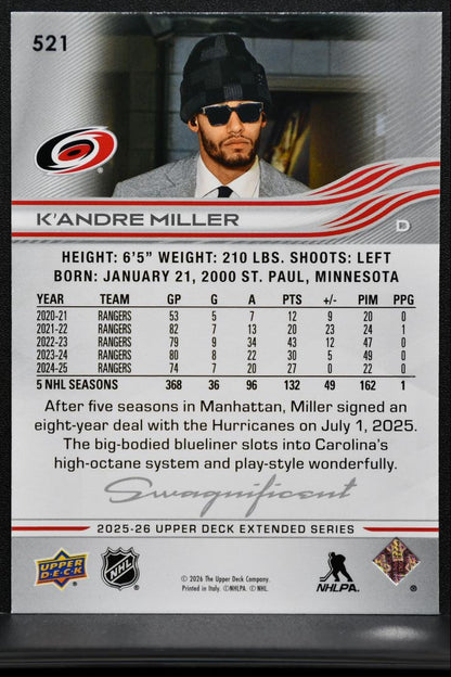 2025-26 Upper Deck Extended Series Swagnificent K'Andre Miller Hurricanes 4182