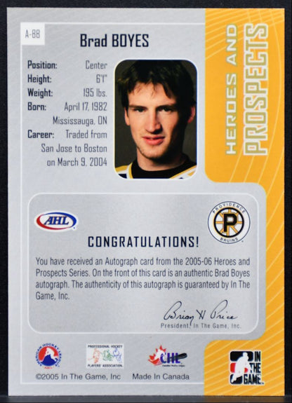 2005-06 In The Game Heroes and Prospects Auto Brad Boyes Auto 9830