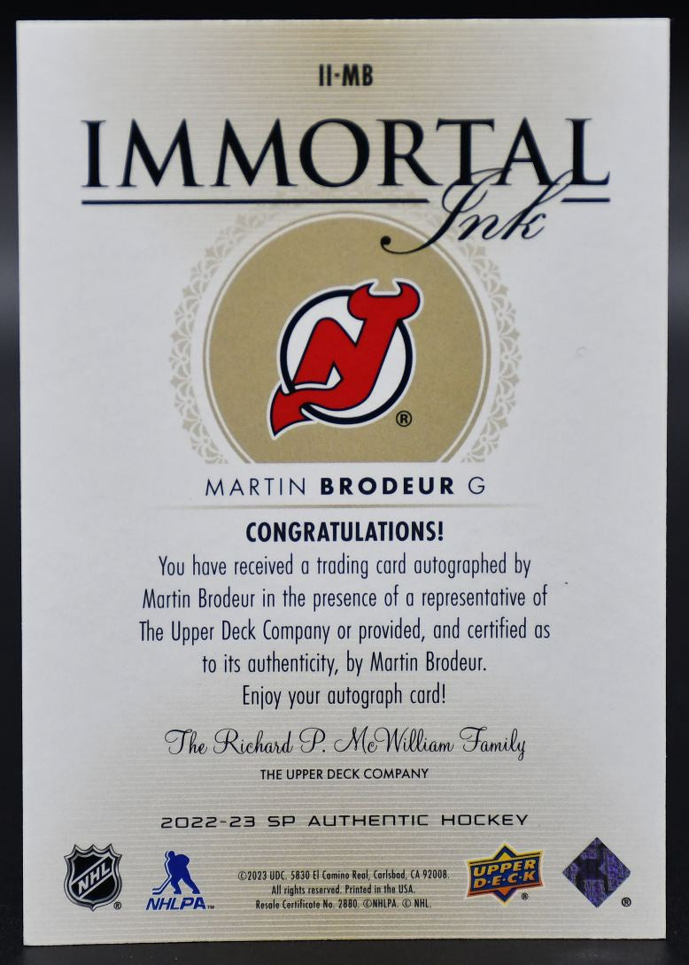 2022-23 SP Authentic Martin Brodeur II-MB New Jersey Devils Auto