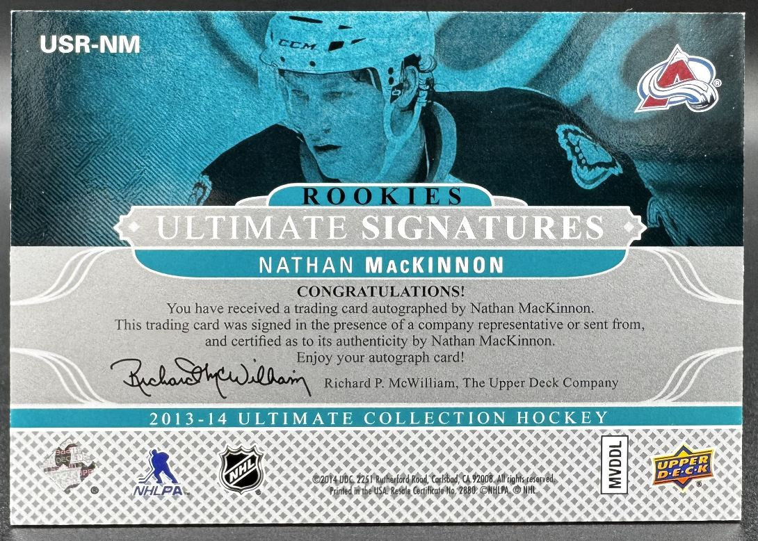 2013-14 UD Ultimate Collection Signatures - Rookies Nathan MacKinnon RC AUTO