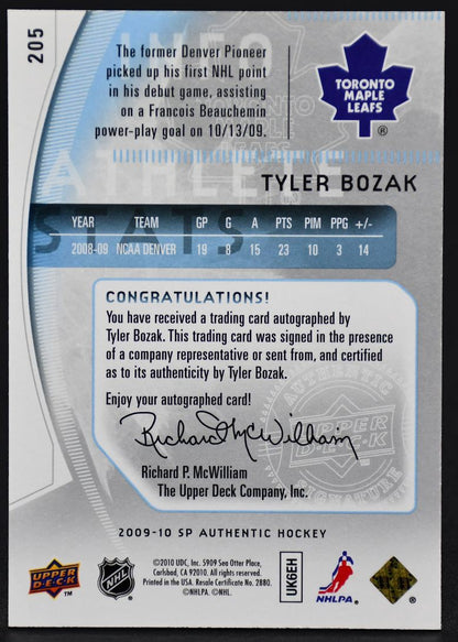 2009-10 SP Authentic Future Watch Auto Bozak Toronto Maple Leafs RC Auto /999