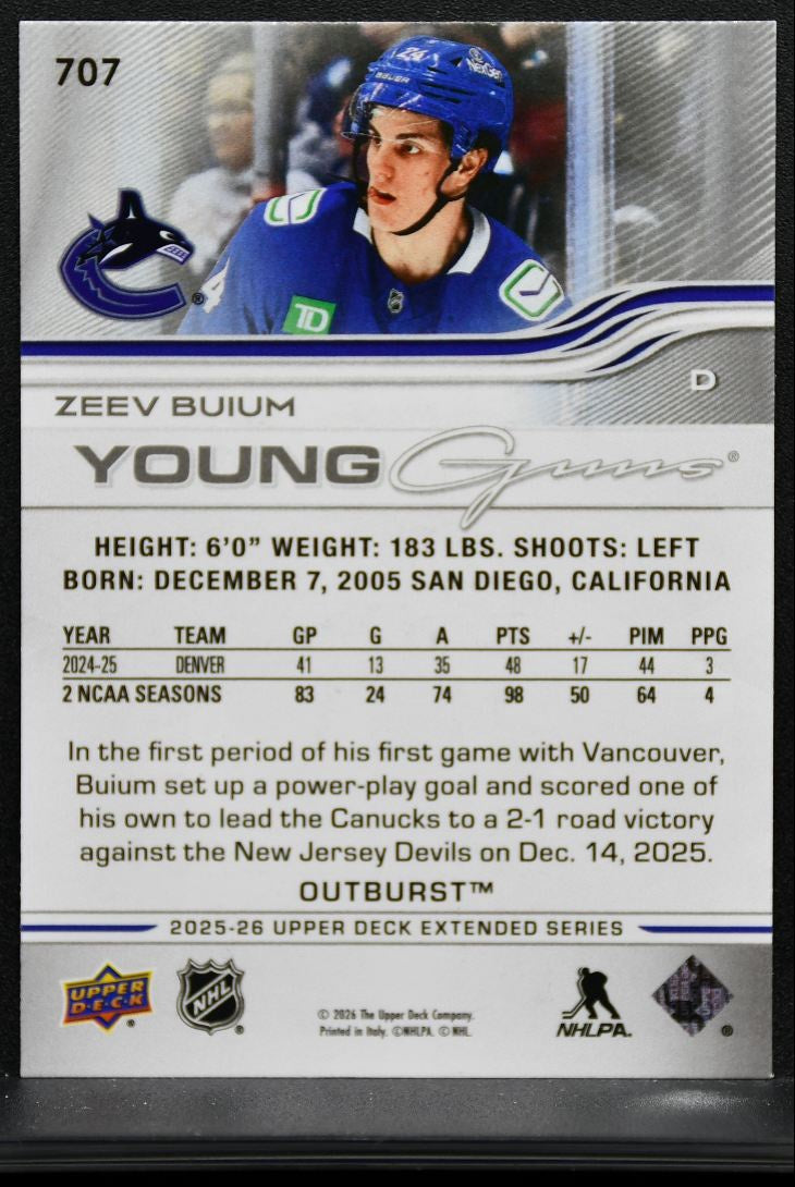 2025-26 Upper Deck Extended Series Young Guns Outburst Zeev Buium RC 8747