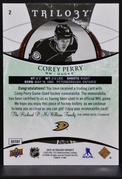 2015-16 Upper Deck Trilogy Jersey Corey Perry Anaheim Ducks 062/105 Jersey 6996