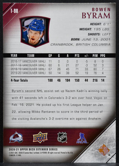 2020-21 UD Extended Series Young Guns 2005-06 Tribute Byram Avalanche RC 2751